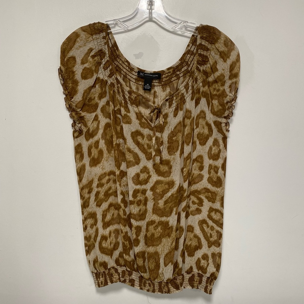 Silk leopard print loose fit peasant style top